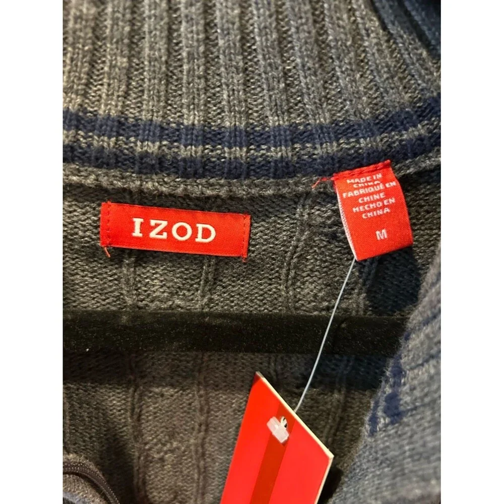 Izod Men's Charcoal Gray Cable Knit 1/4 Zip Cotton Sweater - Size Medium - New